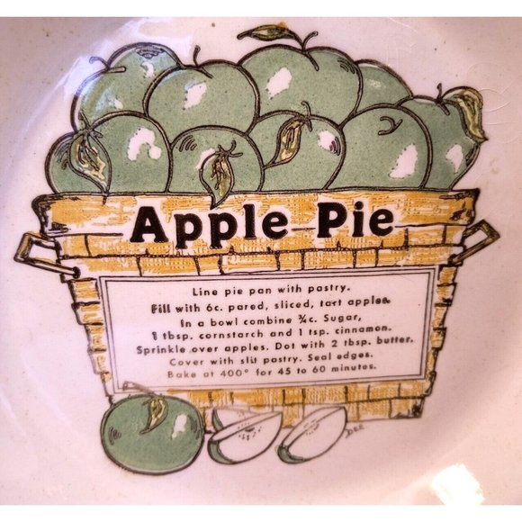 Vintage Apple Pie Recipe Pie Plate, Stoneware, EUC - Picture 3 of 11
